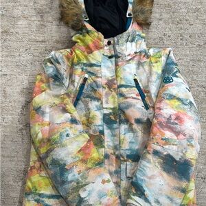 686 Multicolor Kids Puffer Jacket with Fur Hood